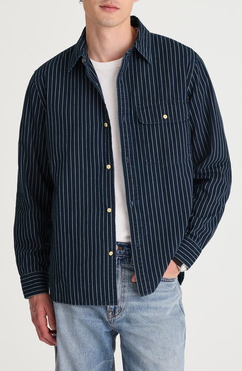 Indigo Dyed Stripe Button-Up Work Shirt