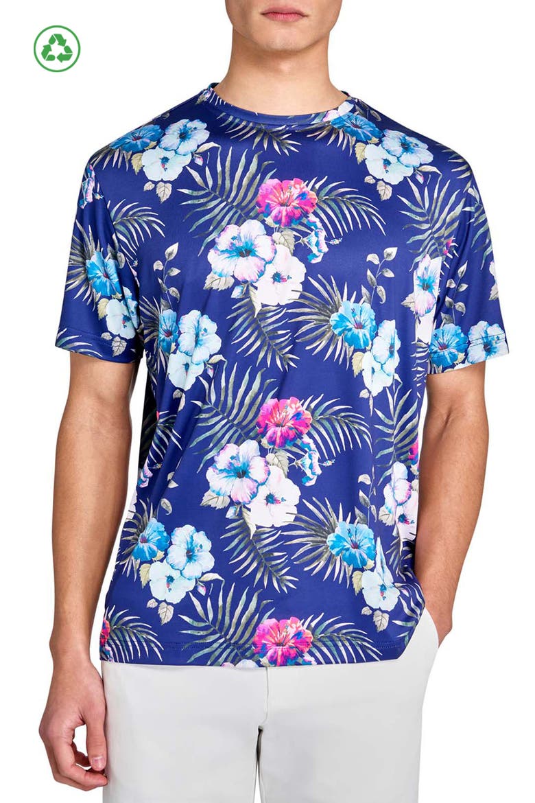 Regular Fit Hibiscus Recycled Performance Golf T-Shirt, Main, color, NAVY