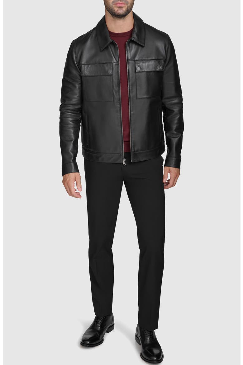Leather Zip Shirt Jacket, Alternate, color, BLACK