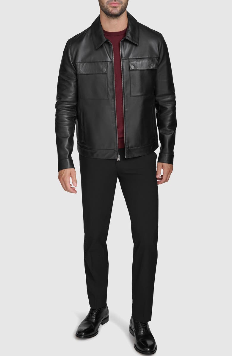 Cole Haan Leather Zip Shirt Jacket, Alternate, color, Black