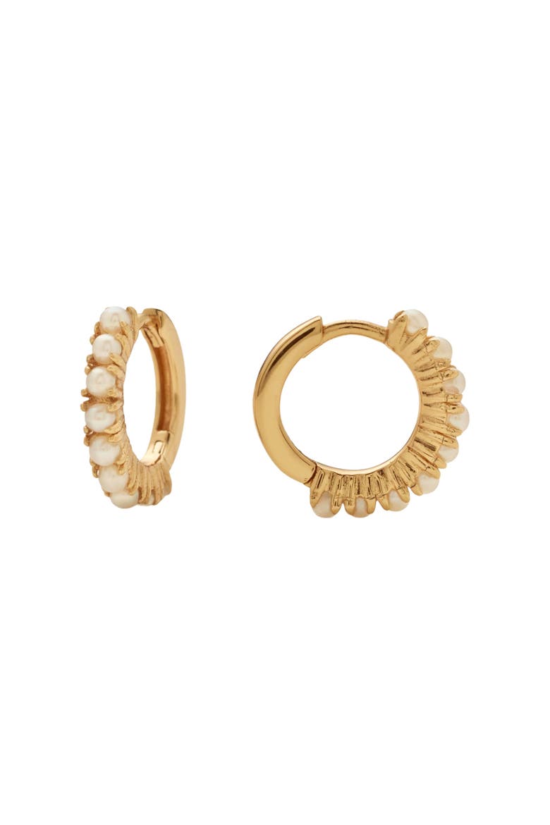 Pearl Huggie Hoop Earrings, Main, color, Gold Vermeil