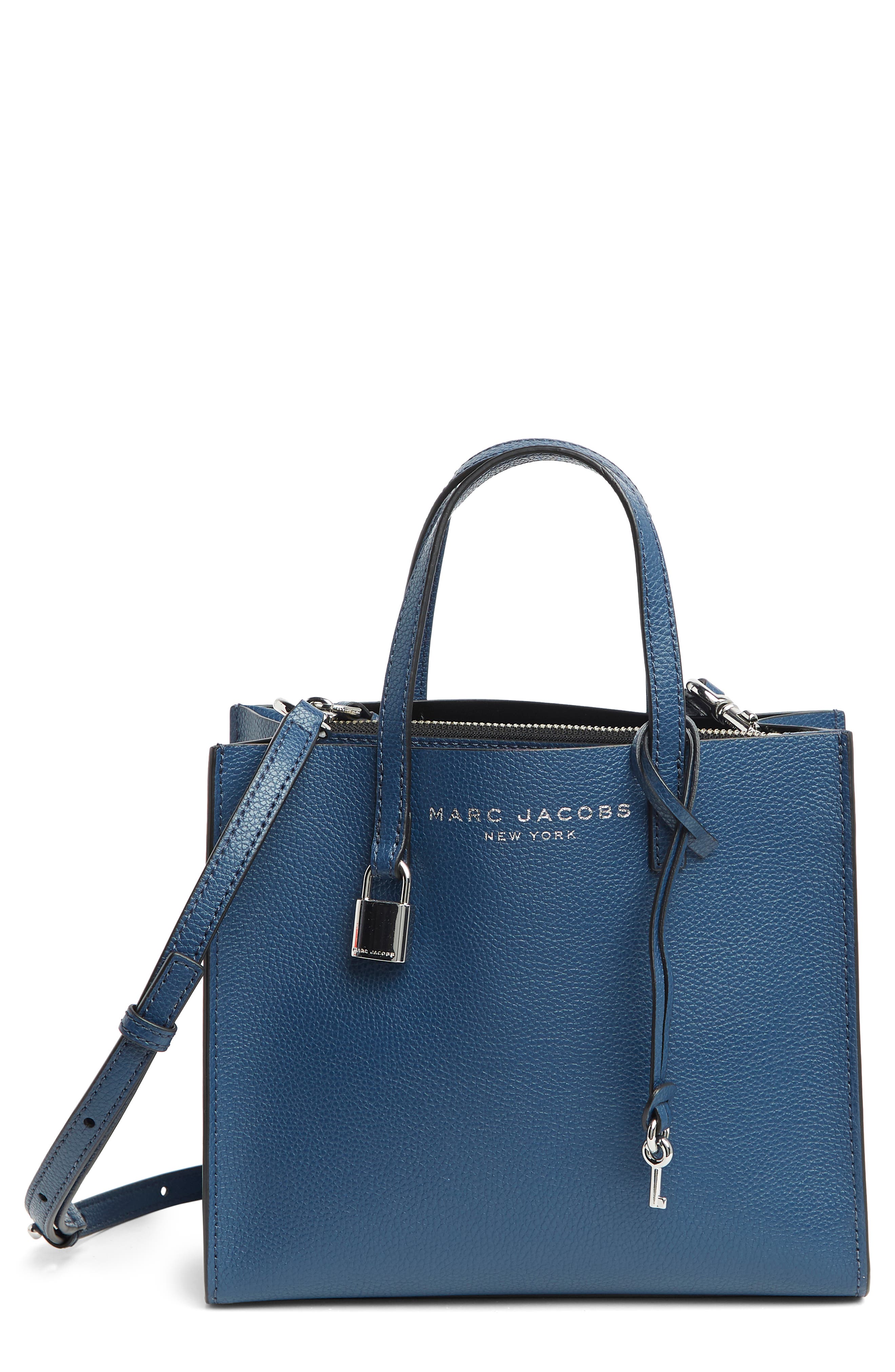 Mini Grind Coated Leather Tote, Main, color, AZURE BLUE