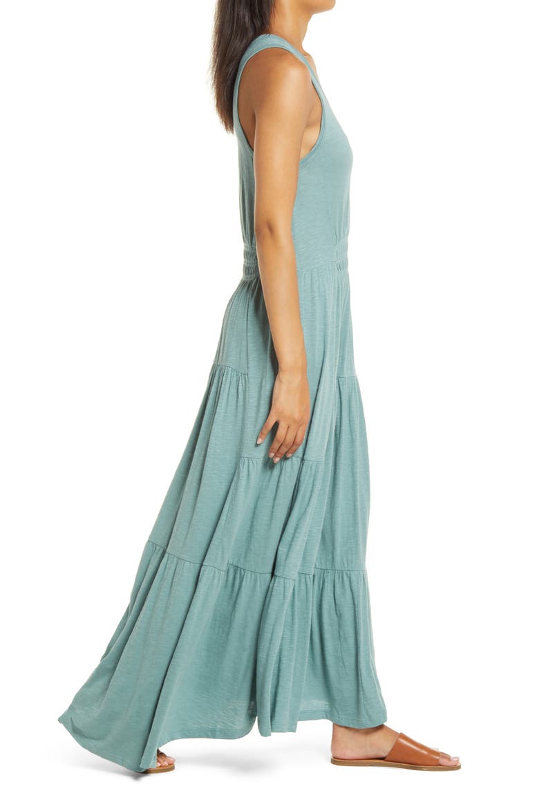 Tiered Smocked Waist Jersey Maxi Dress, Alternate, color, GREEN TRELLIS
