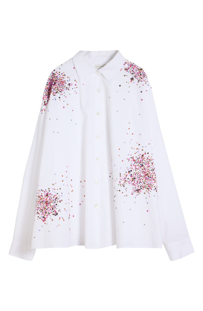 Dries Van Noten Cenver Firework Embroidered Cotton Poplin Button-Up Shirt, Alternate, color, White