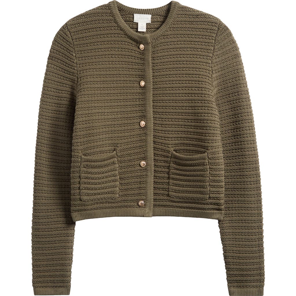 Caslonr Caslon(r) Textured Pima Cotton Cardigan In Olive Sarma