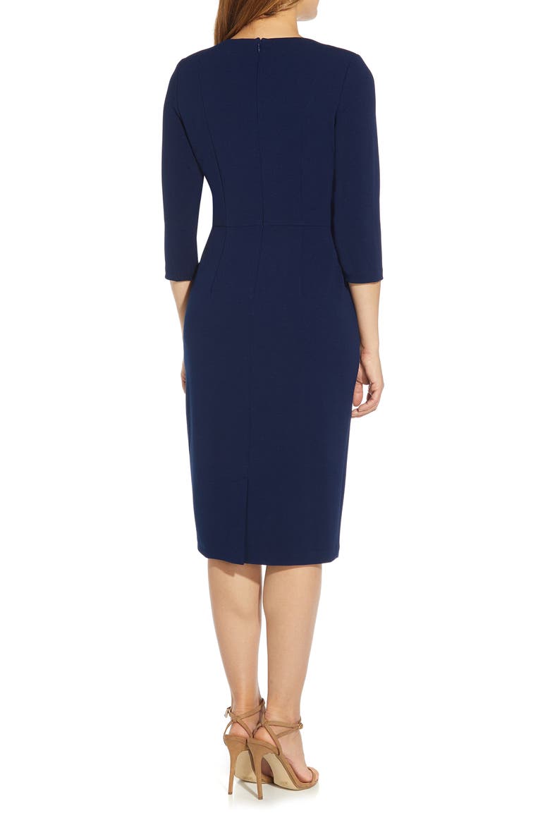 Tie Waist Crepe Sheath Dress, Alternate, color, NAVY SATEEN