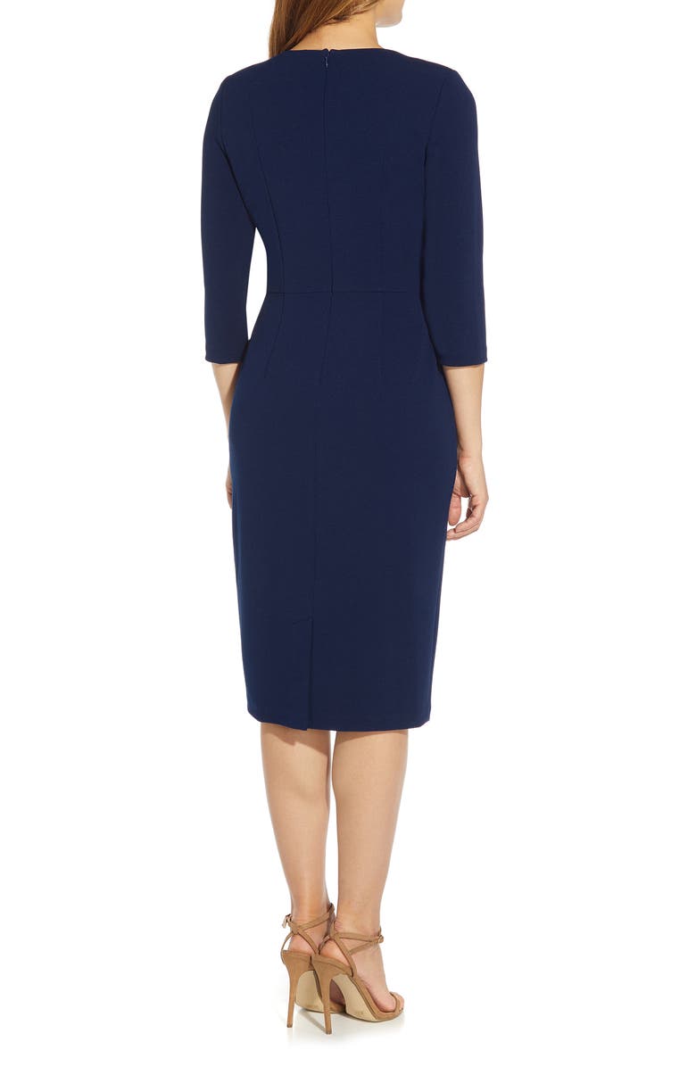 Adrianna Papell Tie Waist Crepe Sheath Dress, Alternate, color, Navy Sateen