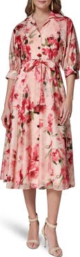 Donna Karan New York Floral Print Tie Waist Midi Shirtdress