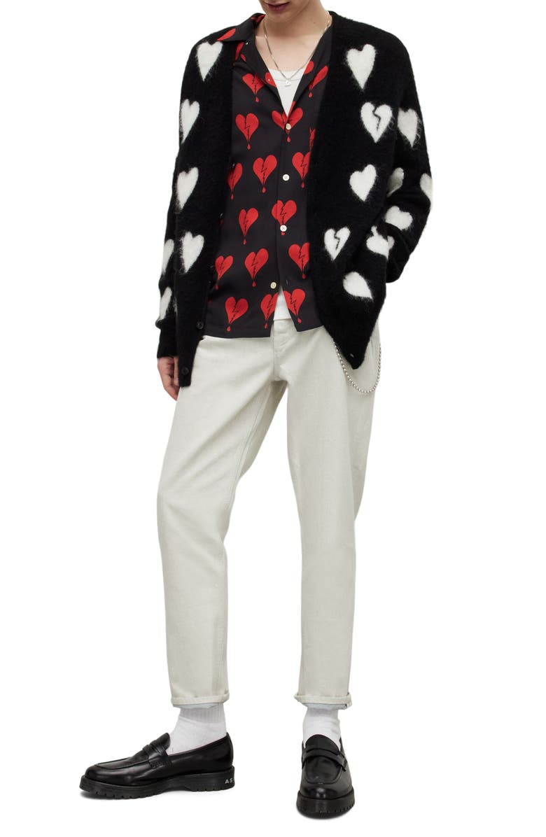 AllSaints Amore Fuzzy Heart Cardigan, Alternate, color, 