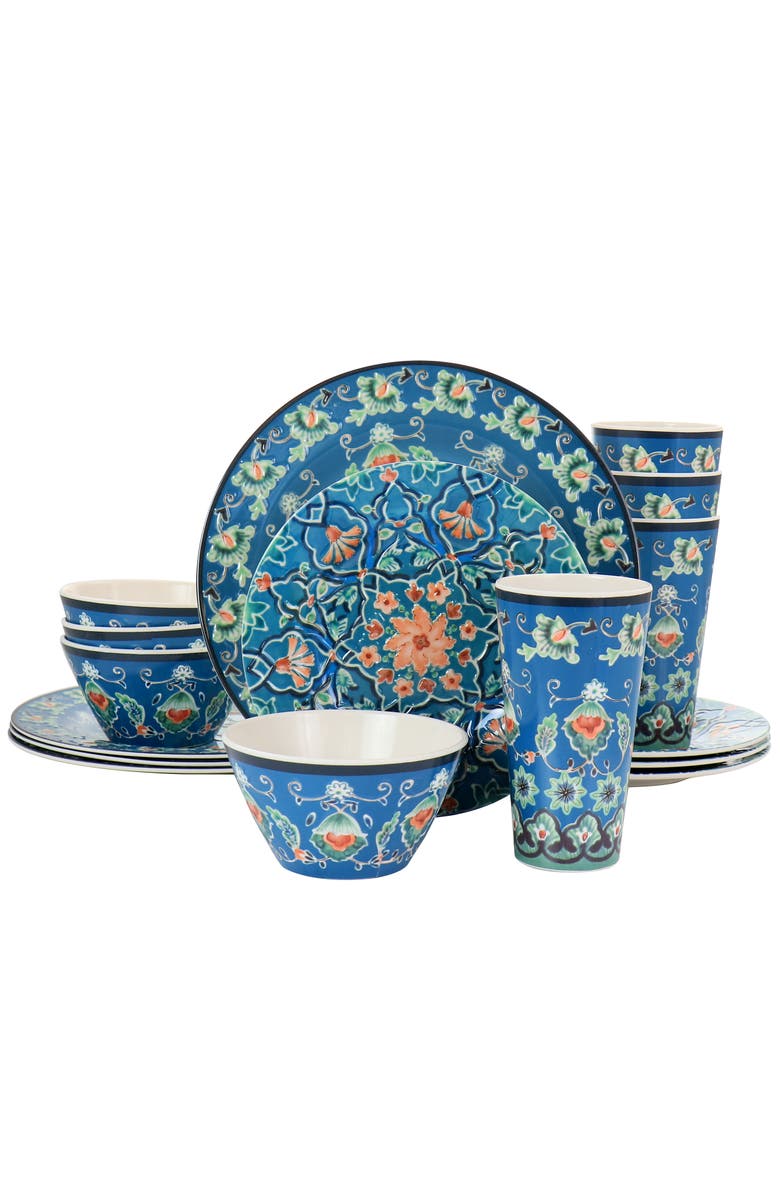 Gibson Home 16 Piece Tacoma Melamine Dinnerware Set, Main, color, Blue