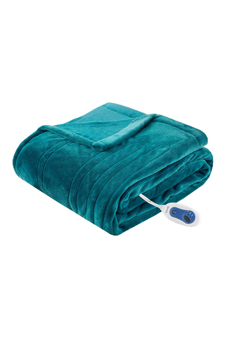 Plush Heated Throw Blanket - 70" x 60", Main, color, TEAL