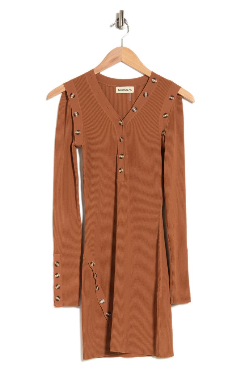 NICHOLAS Jackie Ribbed Button Trim Minidress, Alternate, color,
