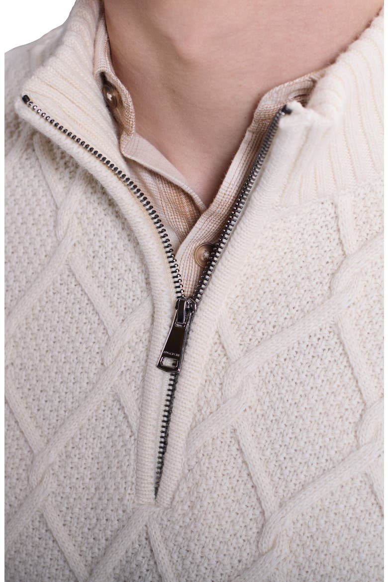 Merino Wool & Cotton Diamond Quarter Zip Sweater, Alternate, color, CHALK
