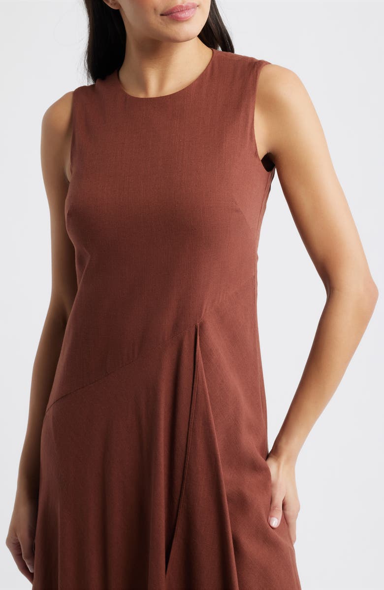 Vince Camuto Sleeveless Linen Midi Dress, Alternate, color, Brown