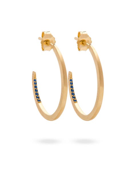 Crescent Moon Hoops Sapphire Natural. Handmade in Italy