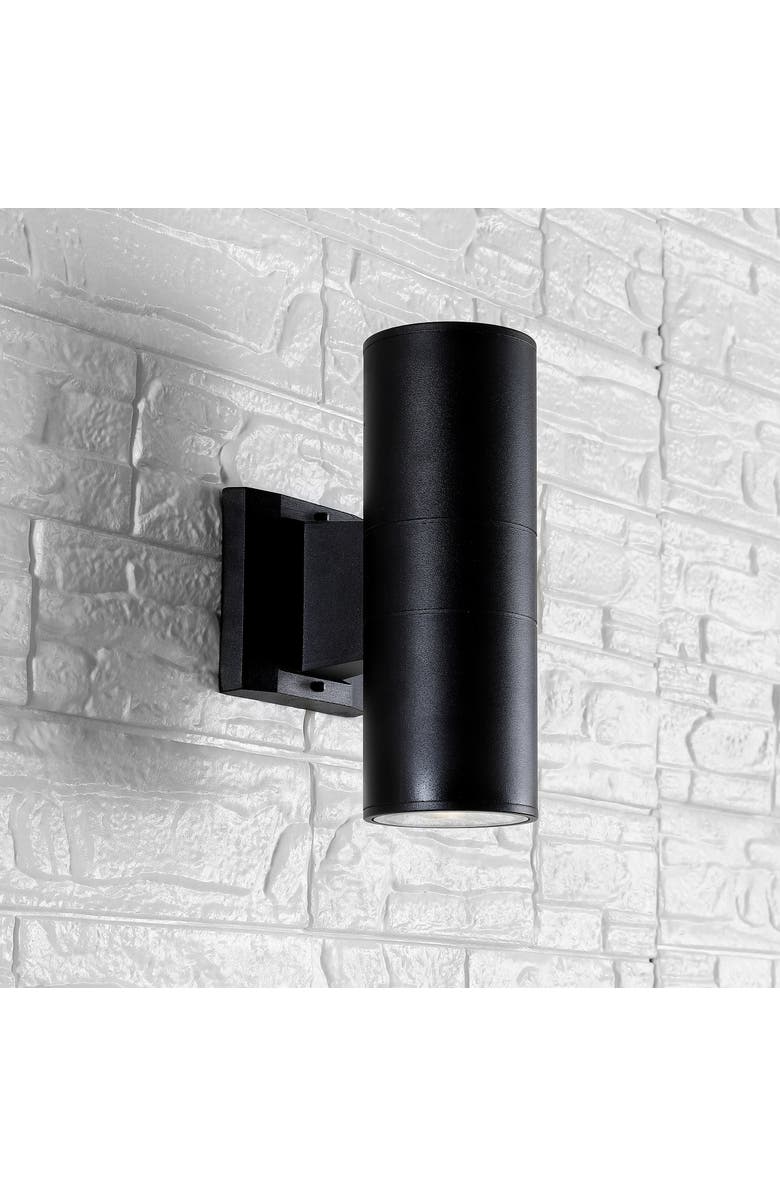 JONATHAN Y Duo 2-Light Modern Midcentury Cylinder Outdoor Metal/Glass Integrated LED Sconce with Uplight, Alternate, color, Black