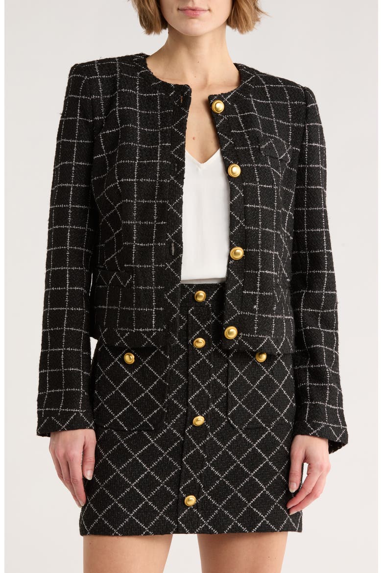 Viv Crewneck Tweed Crop Jacket, Main, color, RICH BLACK