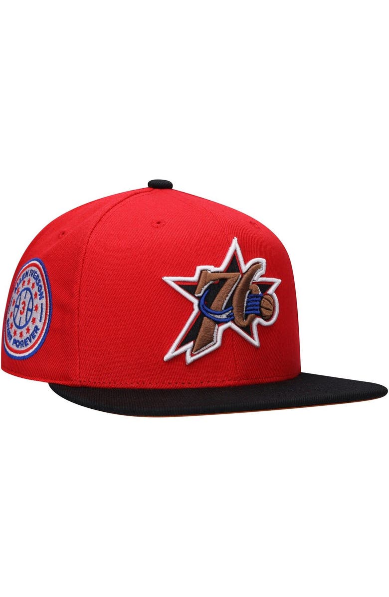 Mitchell & Ness Men's Mitchell & Ness Allen Iverson Red/Black Philadelphia 76ers Hardwood Classics Team Side Fitted Hat, Alternate, color, 