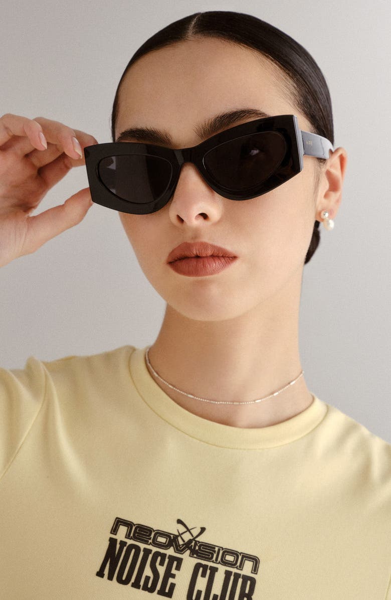 AIRE Electra 49mm Small Cat Eye Sunglasses, Alternate, color, Black/Smoke Mono