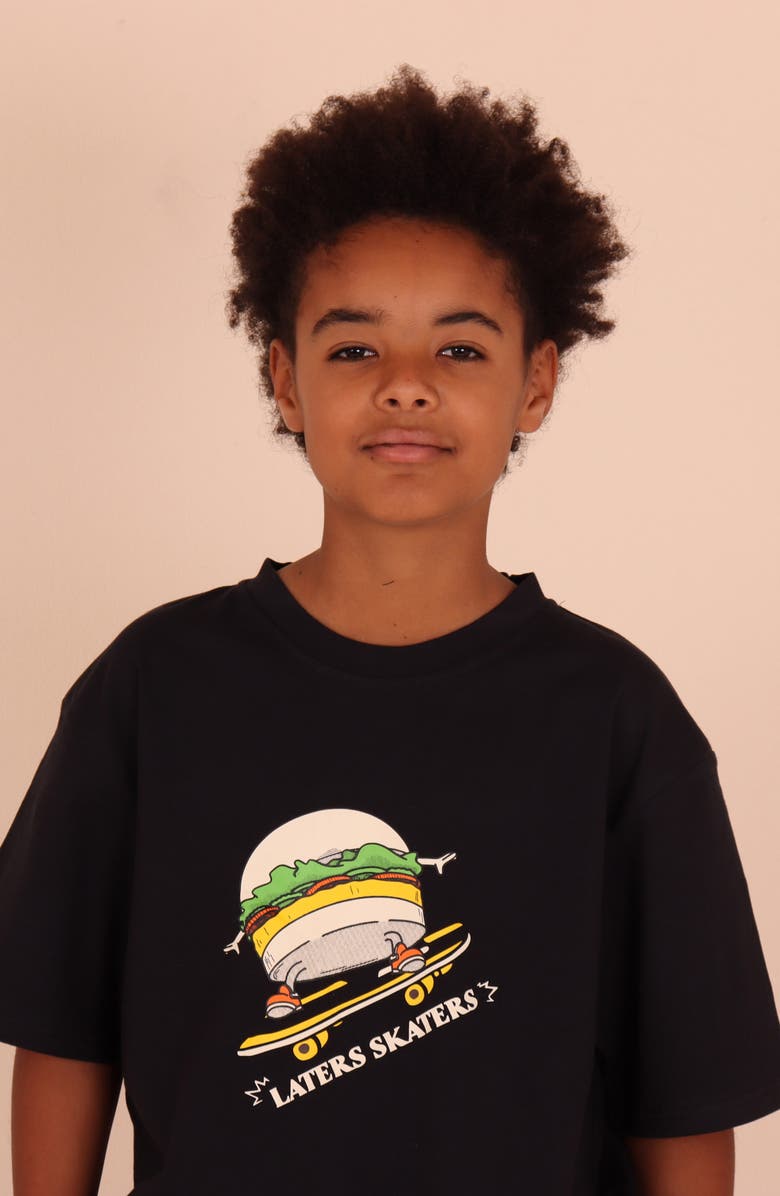 TINY TRIBE Kids' Laters Skaters Stretch Cotton Graphic T-Shirt, Alternate, color, Black