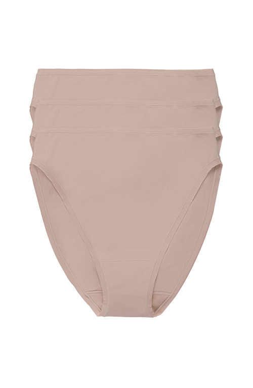 Natori Bliss Bare Cotton High Cut Brief 3-pack In Cafe