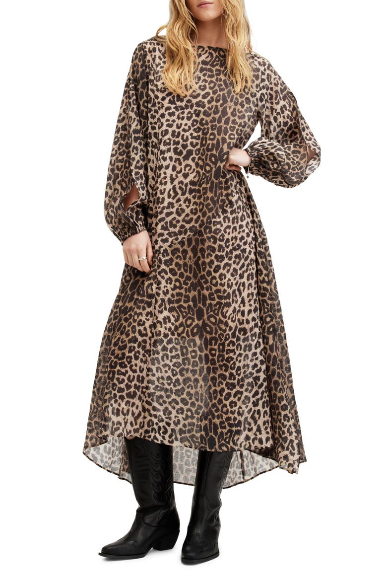 Jane Long Sleeve Leopard Print Dress, Main, color, LEOPARD BROWN