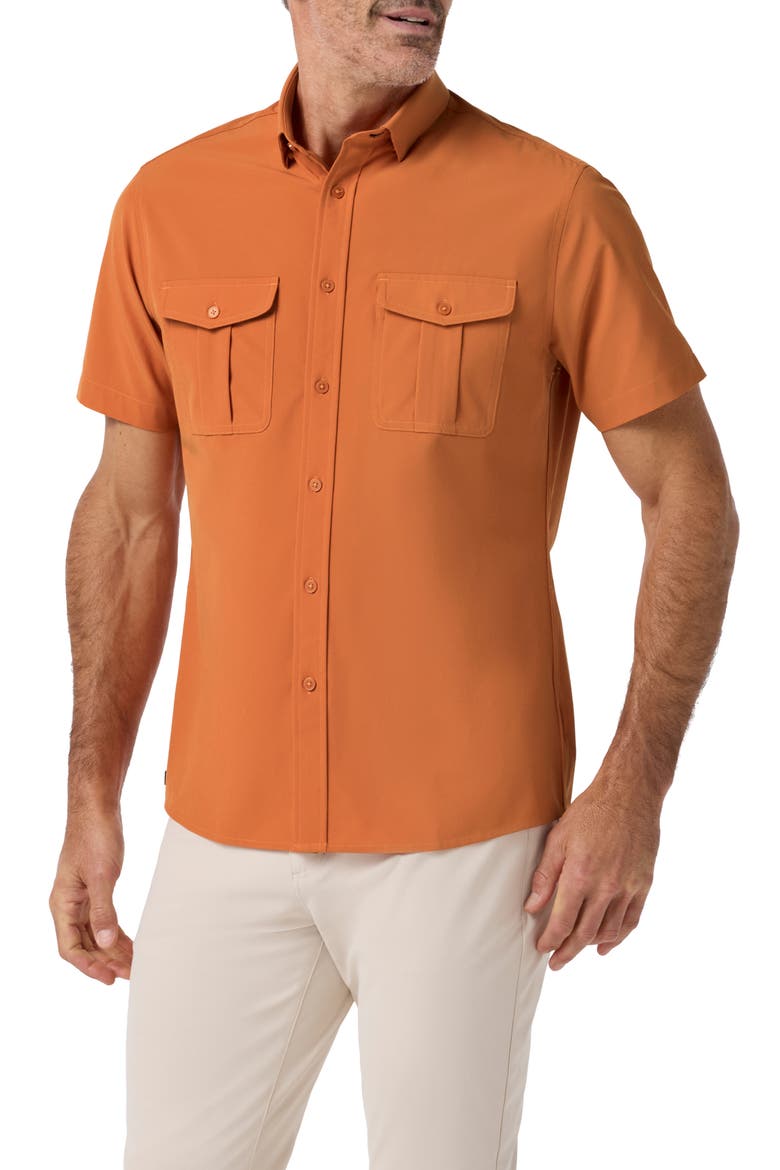 Leeward Tailgate Short Sleeve Button Up Shirt, Main, color, BURNT ORANGE