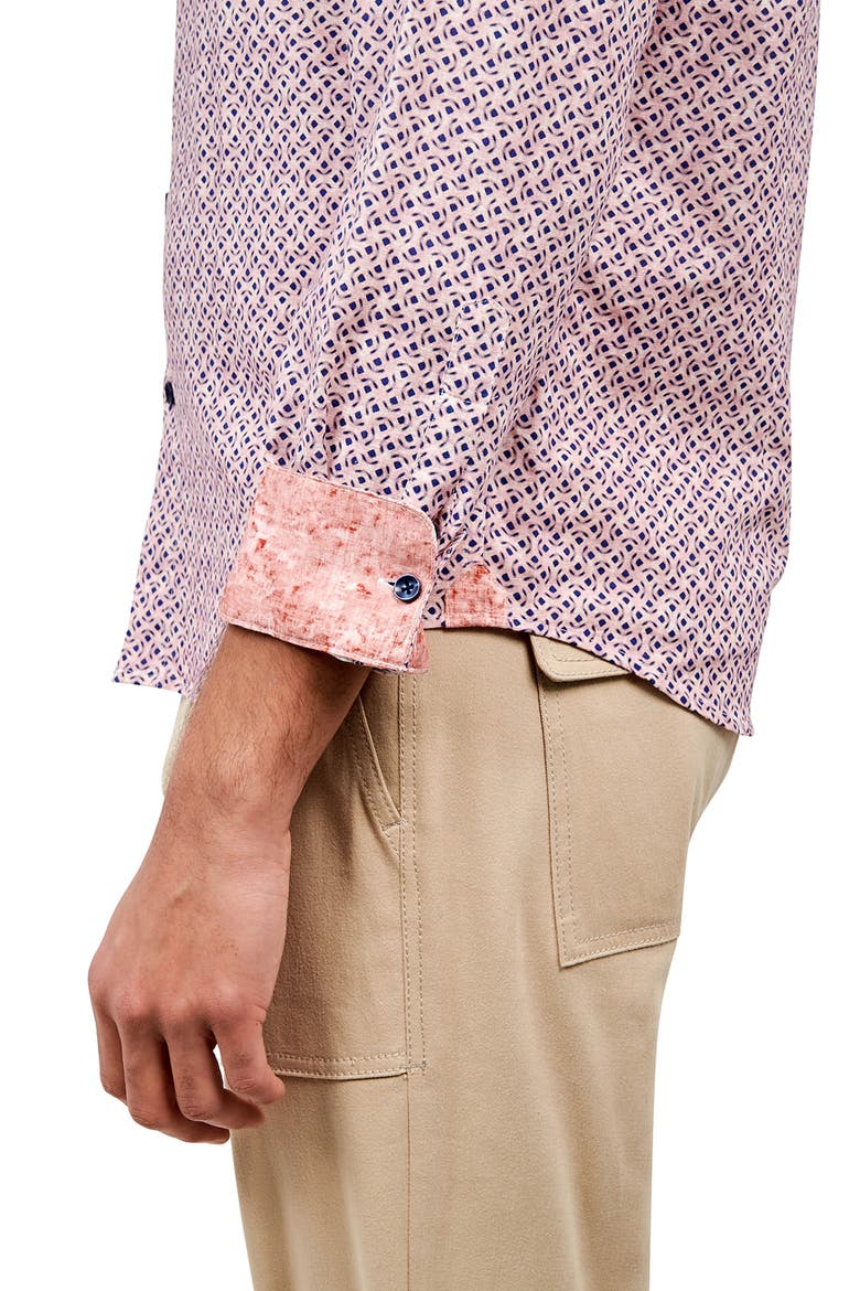 Dumbo Geometric Print Long Sleeve Mandarin Collar Shirt, Alternate, color, NAVY/ PINK