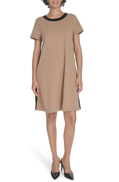 Colorblock Short Sleeve Pocket Trapeze Dress