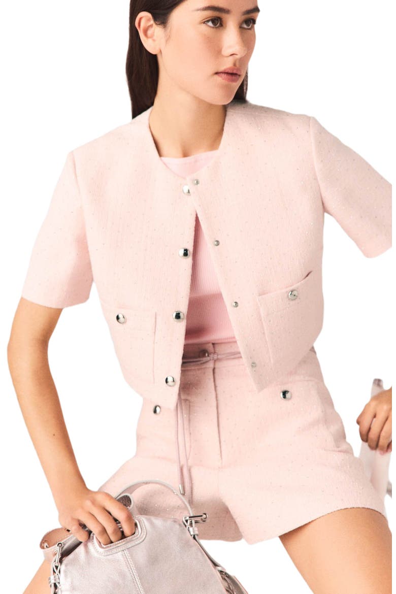 Short-sleeved tweed jacket, Alternate, color, Pink