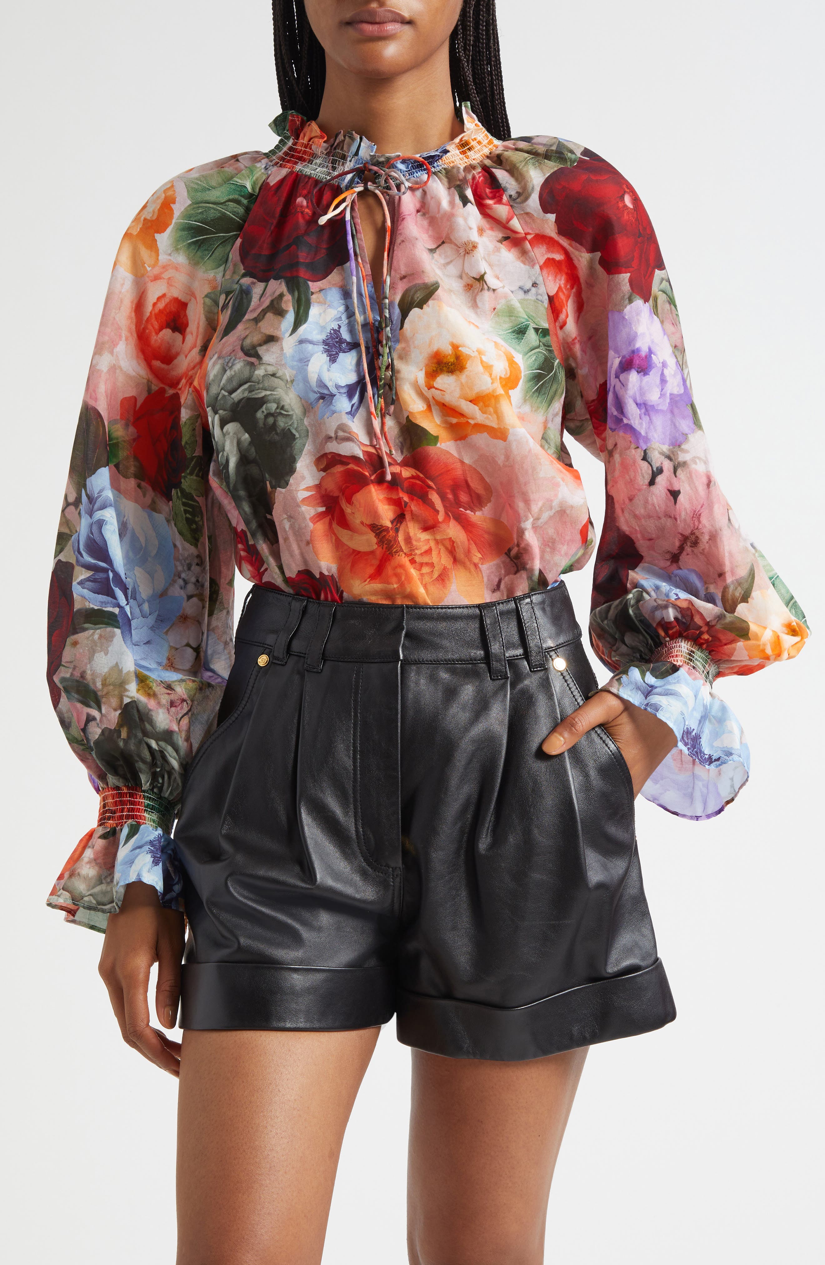 Alice + Olivia Norah Ruffle Cotton & Silk Peasant Top