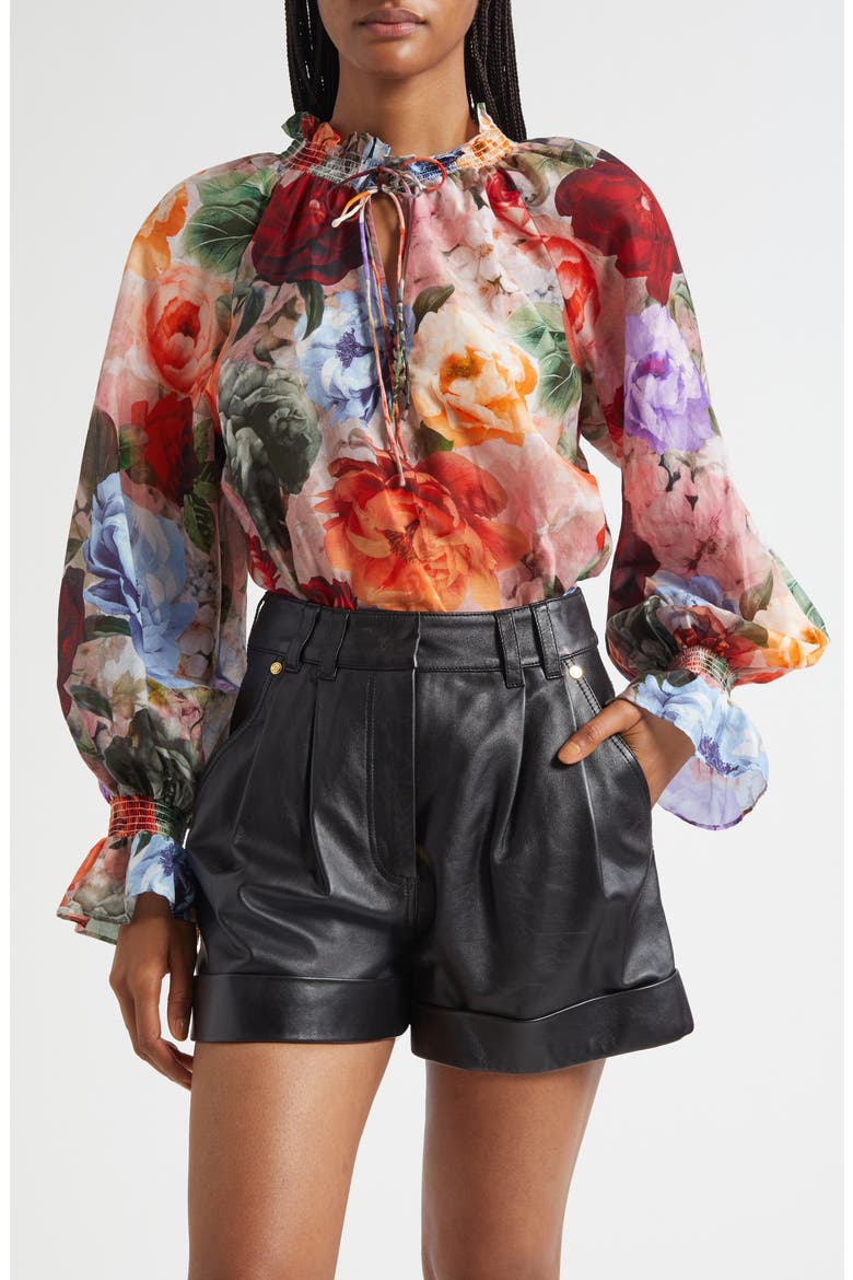 Norah Ruffle Cotton & Silk Peasant Top, Main, color, STORM FLORAL