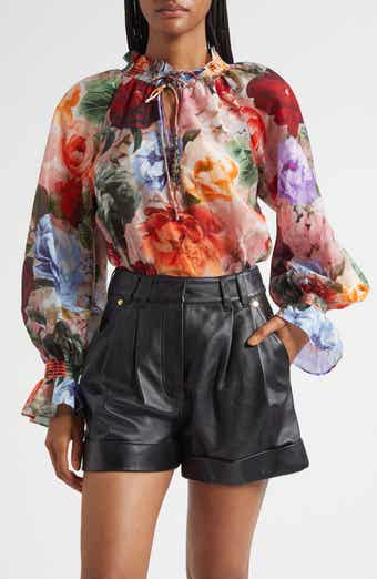 Alice + Olivia Norah Ruffle Cotton & Silk Peasant Top