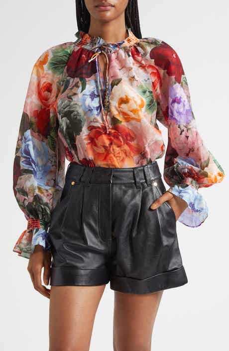 Alice + Olivia Norah Ruffle Cotton & Silk Peasant Top