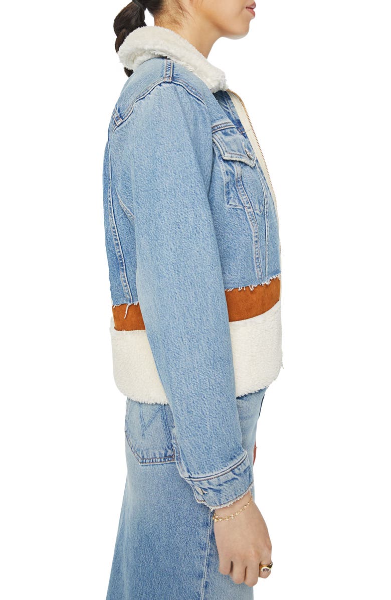 MOTHER The Cut and Paste Patchwork Faux Shearling Denim Jacket, Alternate, color, 