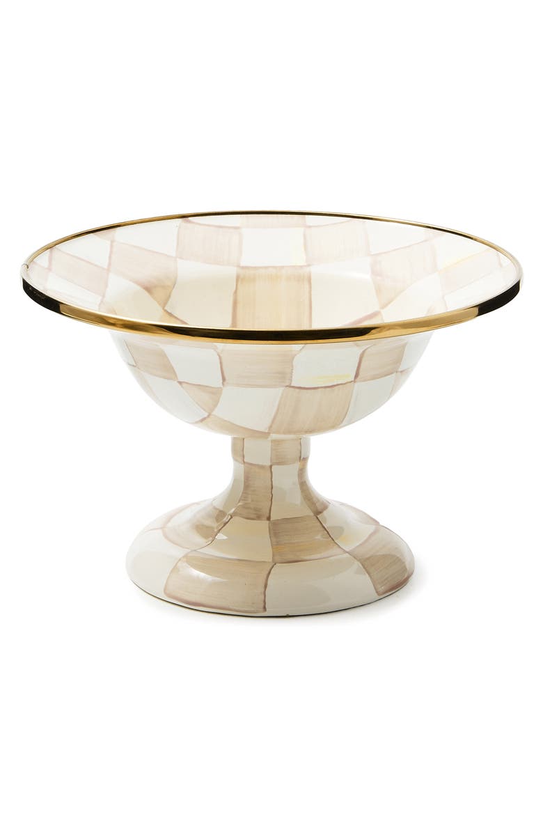 MACKENZIE CHILDS Mocha Check Small Enameled Steel Compote Bowl, Main, color, Mocha