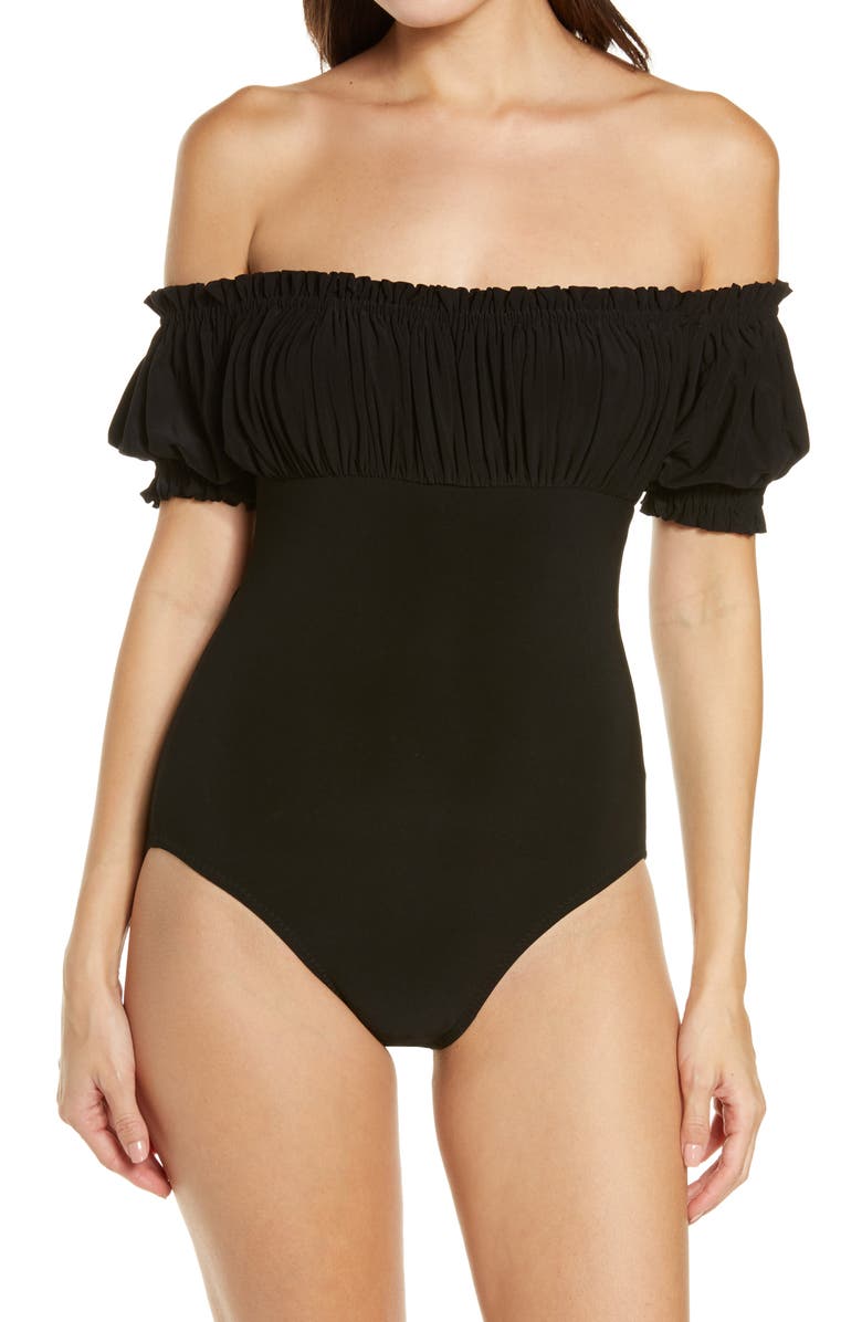 Norma Kamali Jose Empire Off the Shoulder One-Piece Swimsuit, Main, color, 