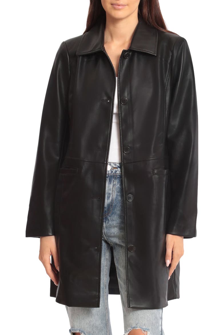 Faux Leather Car Coat, Main, color, BLACK