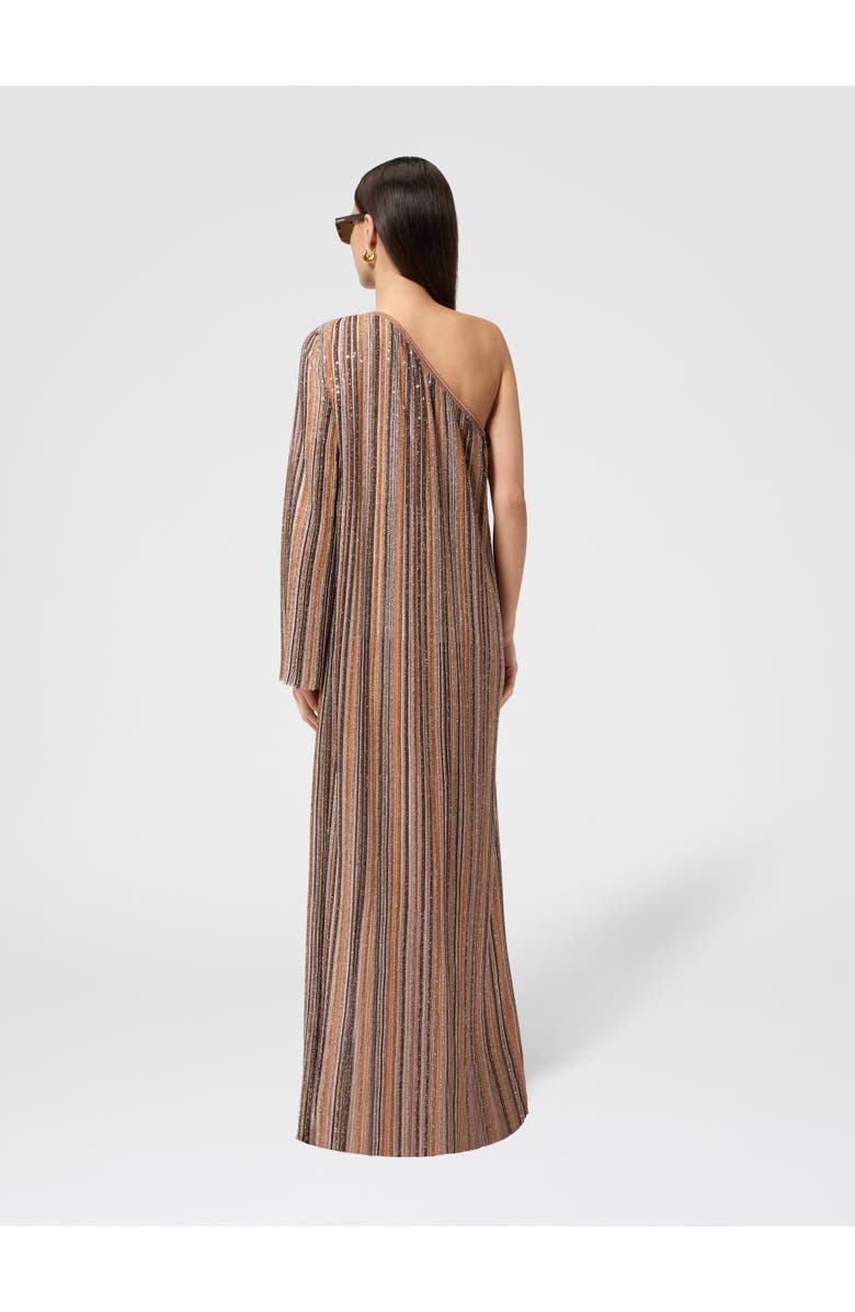 Missoni One-shoulder Long Dress In Ribbed Viscose Lamé, Alternate, color, Gold& Beige