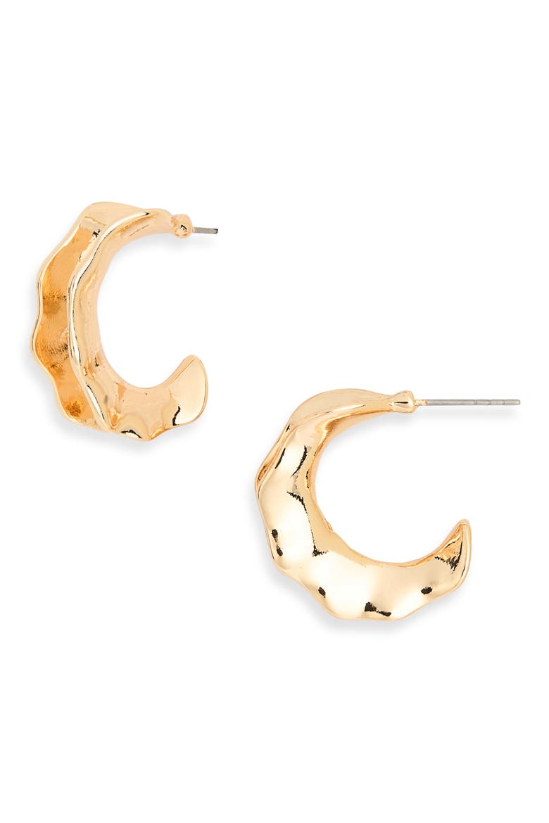 Molten Hoop Earrings, Main, color, GOLD
