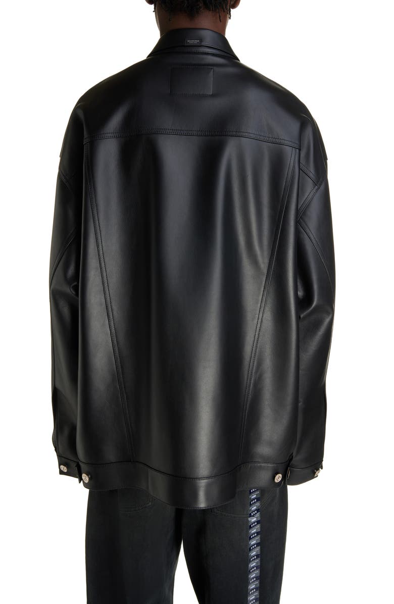 Balenciaga Oversize Leather Shirt Jacket, Alternate, color, Black