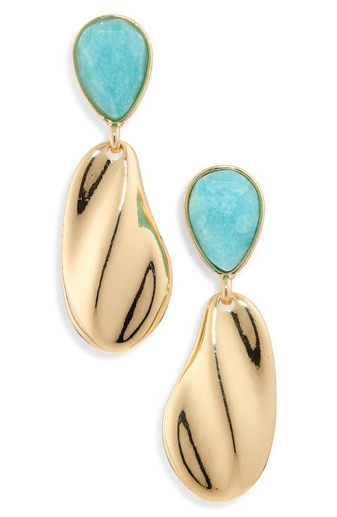 Semiprecious Stone Molten Teardrop Earrings