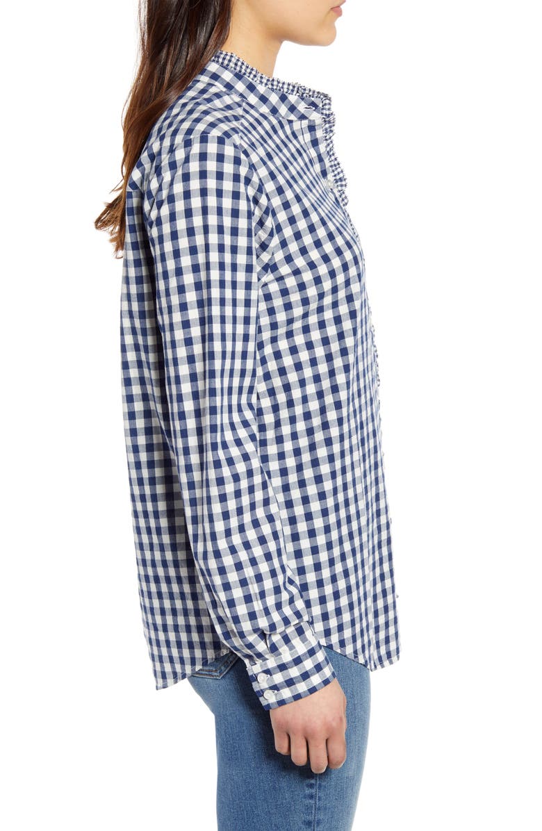 Lucky Brand Ruffle Trim Gingham Cotton Shirt, Alternate, color,