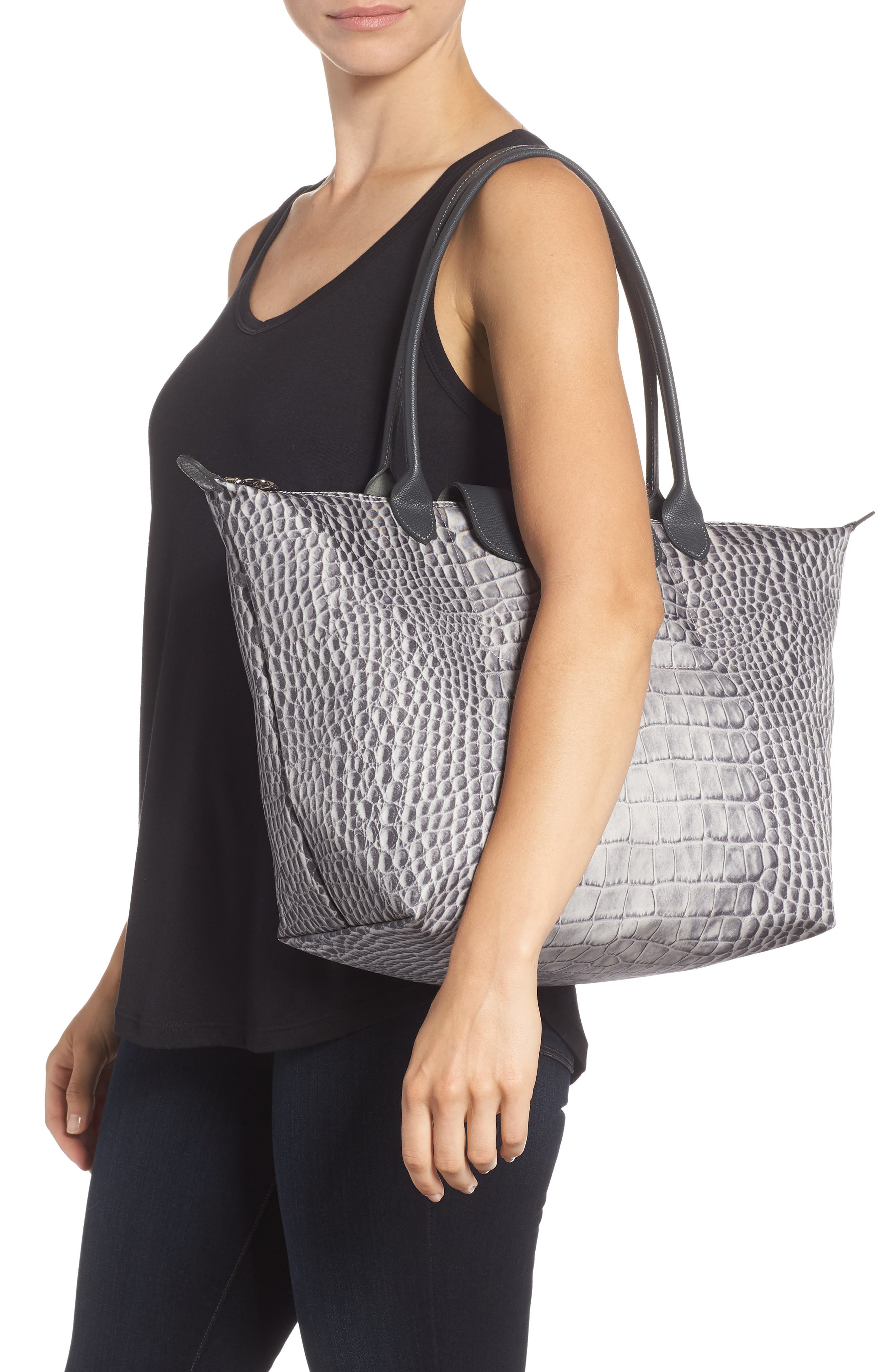 Longchamp Large Le Pliage Croc Print Tote, Alternate, color, 