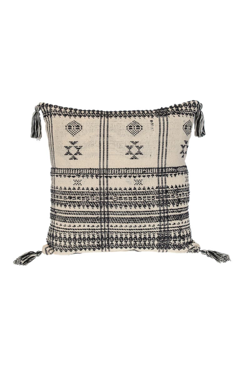 Tassel Trim Square Accent Pillow, Main, color, BEIGE
