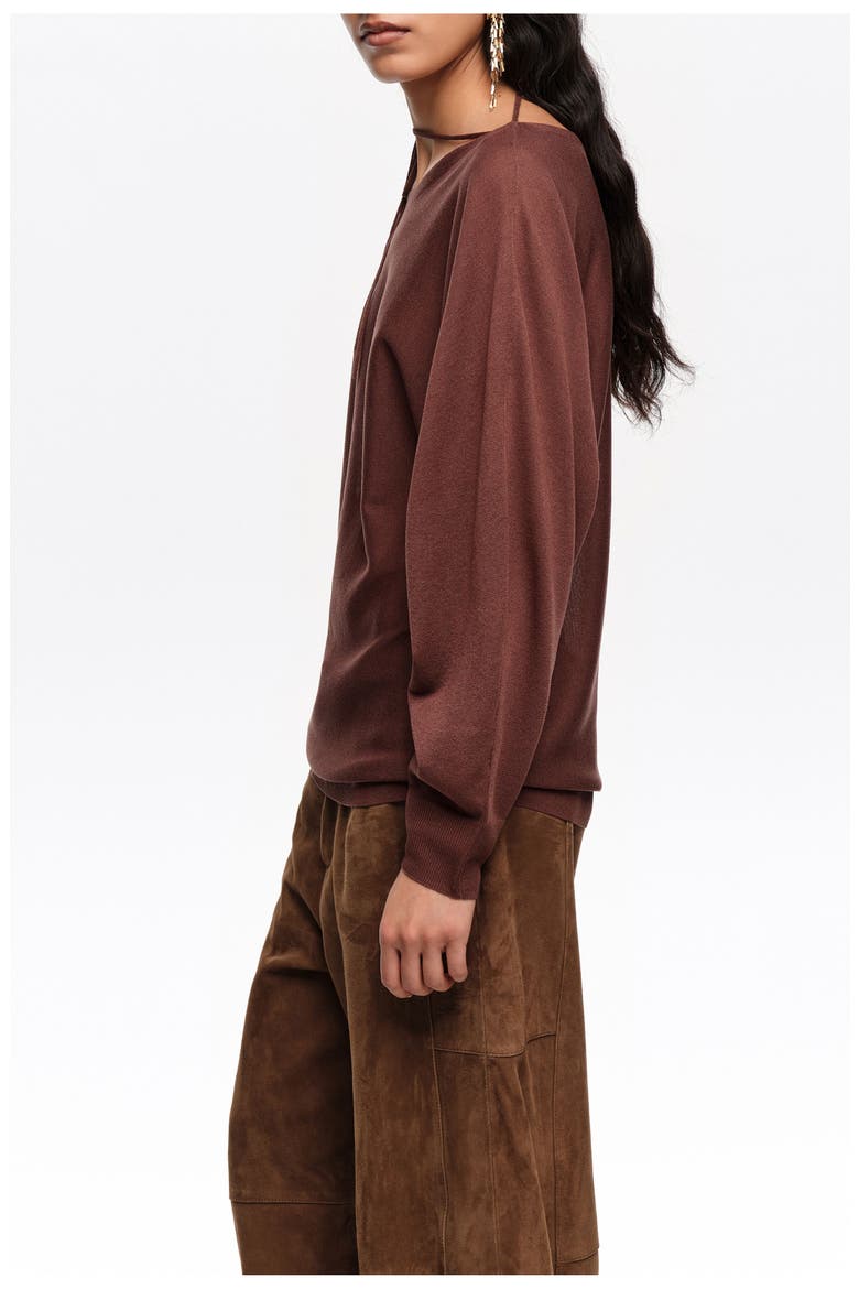 Boat Neckline Crossover Ties Sweater, Alternate, color, BROWN