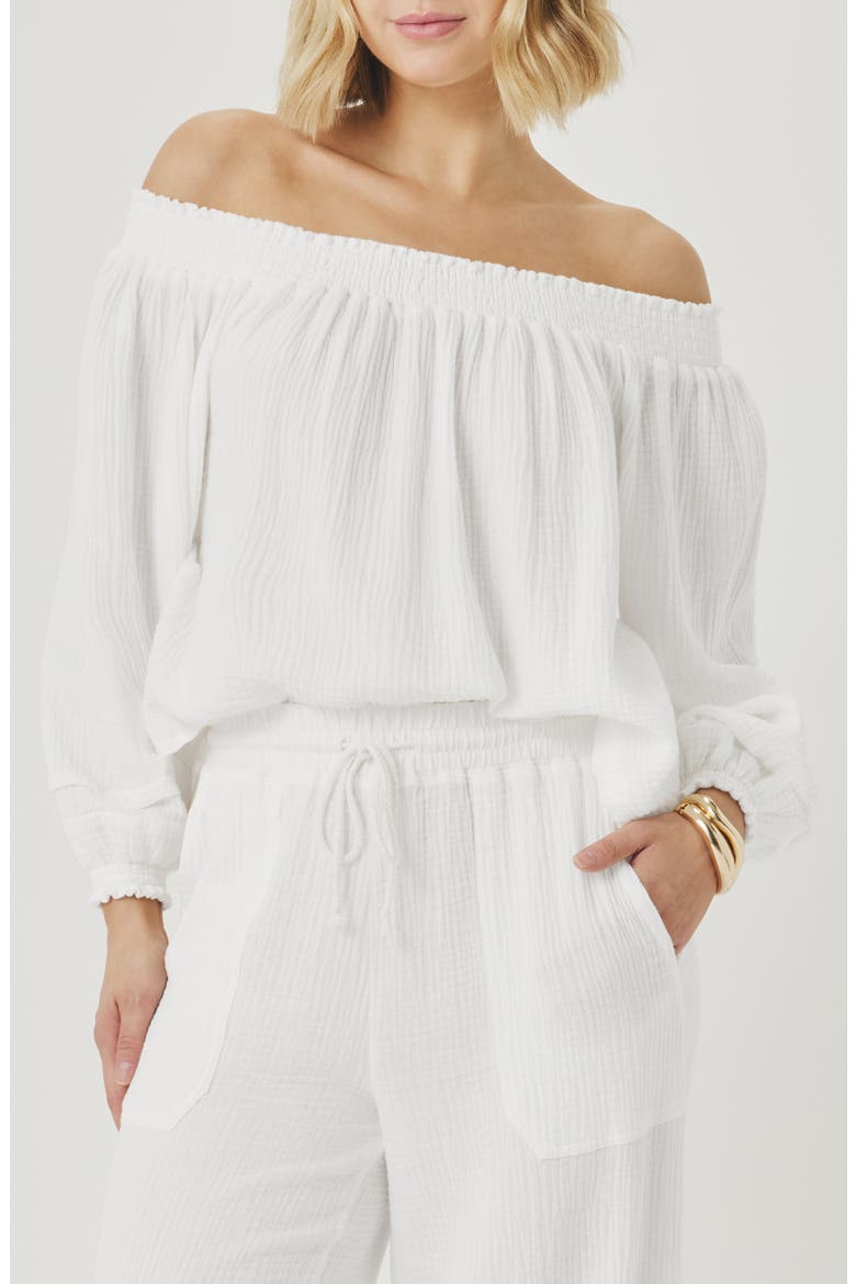 Ava Off the Shoulder Cotton Gauze Top, Main, color, WHITE