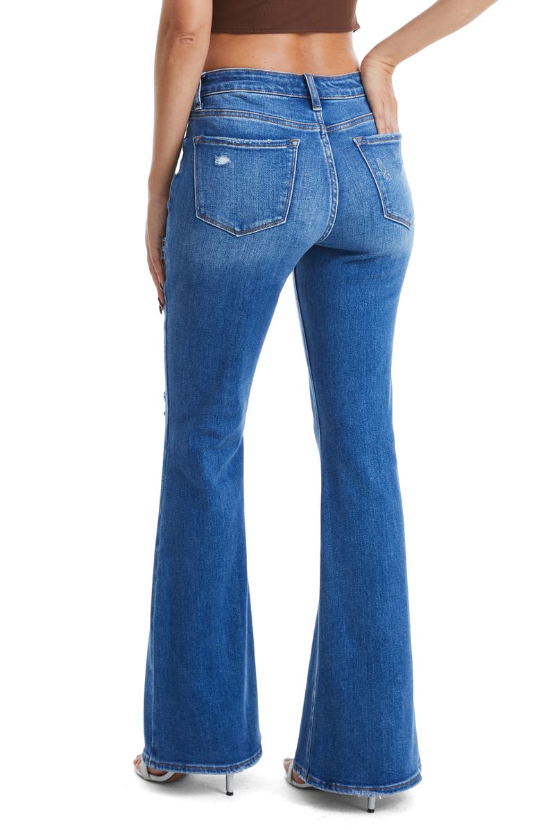 Bayeas Exposed Button Mid Rise Flare Jeans, Alternate, color, Dark Blue