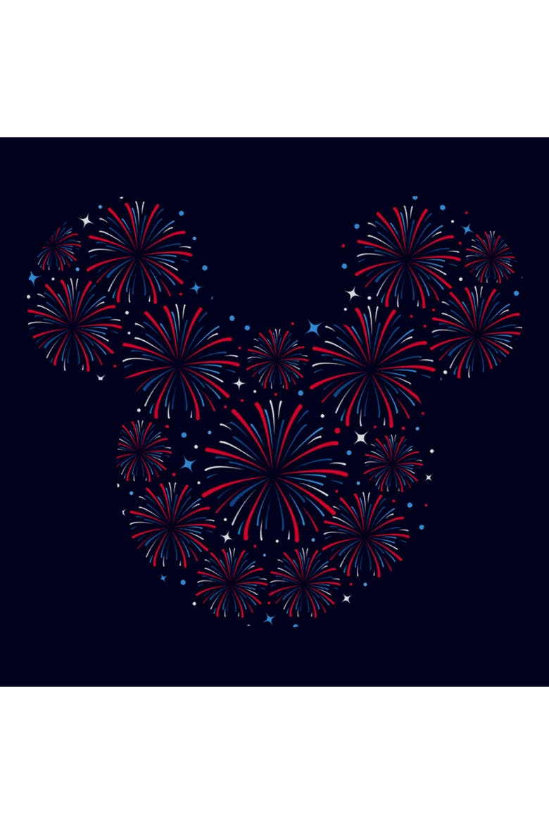 Junior's Mickey & Friends Fireworks Logo  Graphic T-Shirt, Alternate, color, Navy Blue
