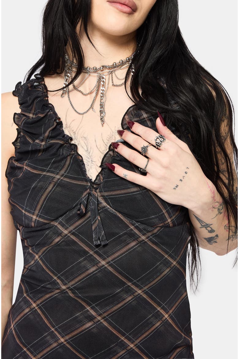 Sorrowelle Checked Mesh Midi Dress, Alternate, color, Black